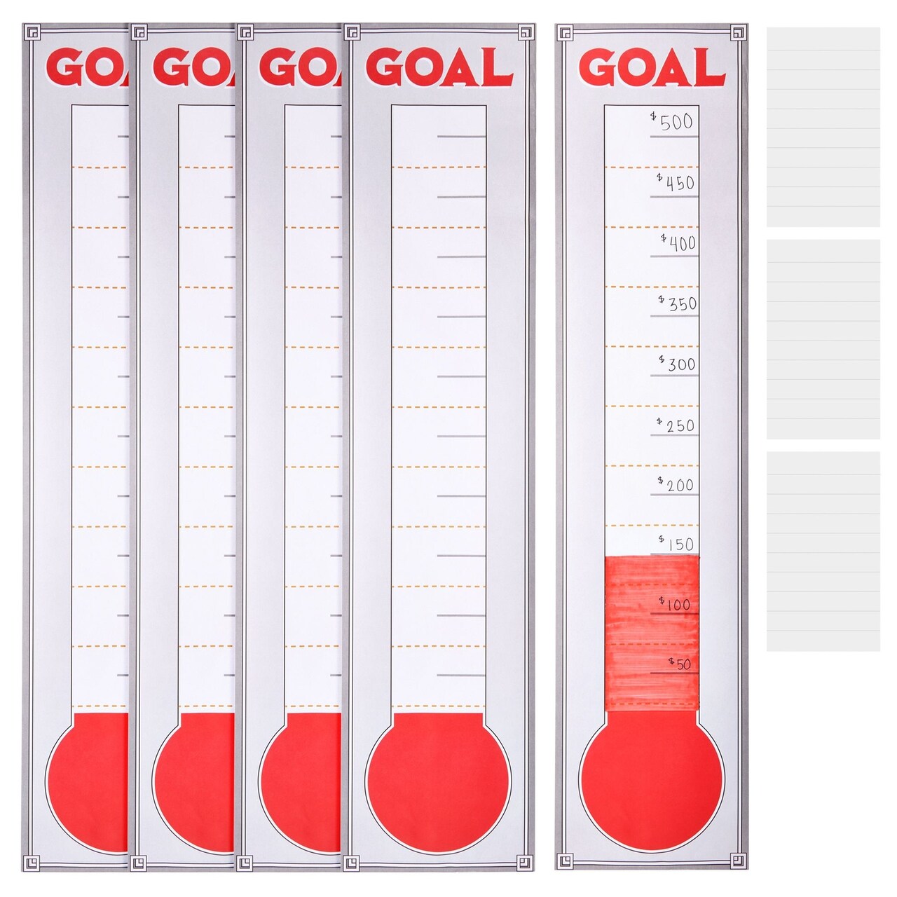 5 Pack Giant Fundraising Thermometer for Goal Setting, Tracker Chart for School, Office (48x11 inch)